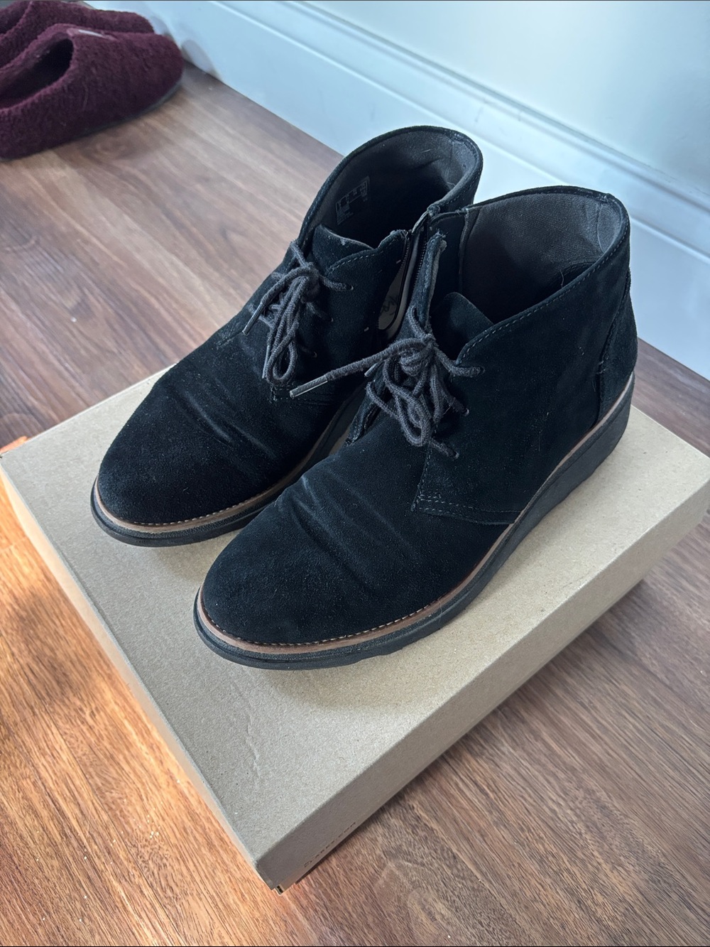 Clarks Black Suede Lace-Up Ankle Booties